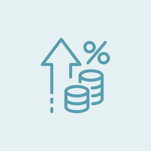 Eine Grafik mit Münzen und einem Pfeil nach oben symbolisiert Wertsteigerung.