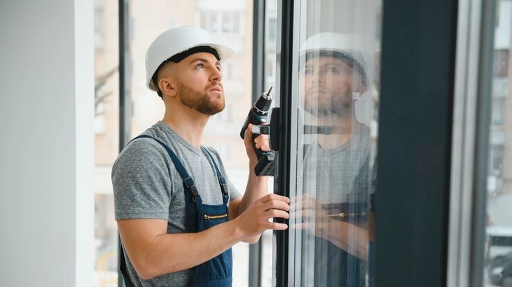 Ein Mann erneuert ein Fenster und sorgt so für eine modernisierte Immobilie.
