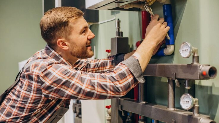 Handwerker bei der Modernisierung, um Energiekosten zu senken.