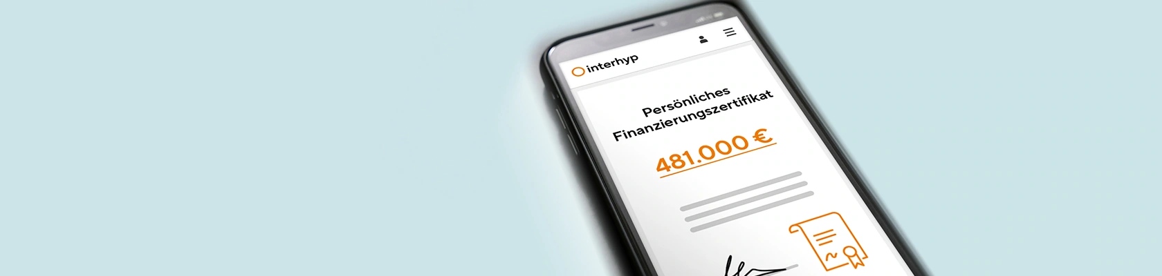 Vorschau eines Finanzierungszertifikats der Interhyp