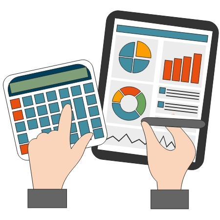 Das Icon zeigt einen Taschenrechner und ein Tablet, diese stehen symbolisch für das Finanzierungsangebot.